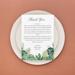 Tarjeta De Agradecimiento Tablas de recepción de bodas de hojas tropicales
