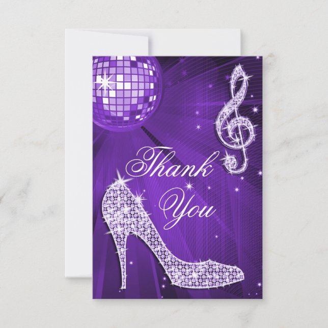 Tarjeta De Agradecimiento Tacones brillantes Purple Disco Ball Gracias (Anverso)