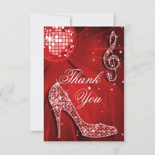Tarjeta De Agradecimiento Tacones rojos con brillo de bola de discoteca Grac (Anverso)