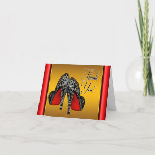 Tarjeta De Agradecimiento Tacones Rojos, Negros y Dorados Gracias