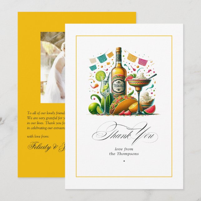 Tarjeta De Agradecimiento Tacos y Tequila Fiesta (Anverso / Reverso)