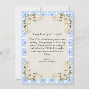 Tarjeta De Agradecimiento Talavera Azul Romántico Floral Elegante