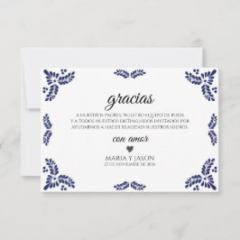 Tarjeta De Agradecimiento Talavera Black Floral Minimalist Spanish Wedding