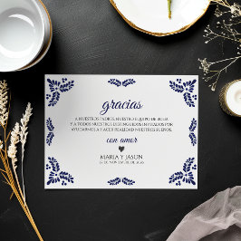 Tarjeta De Agradecimiento Talavera Blue Floral Minimalist Spanish Wedding