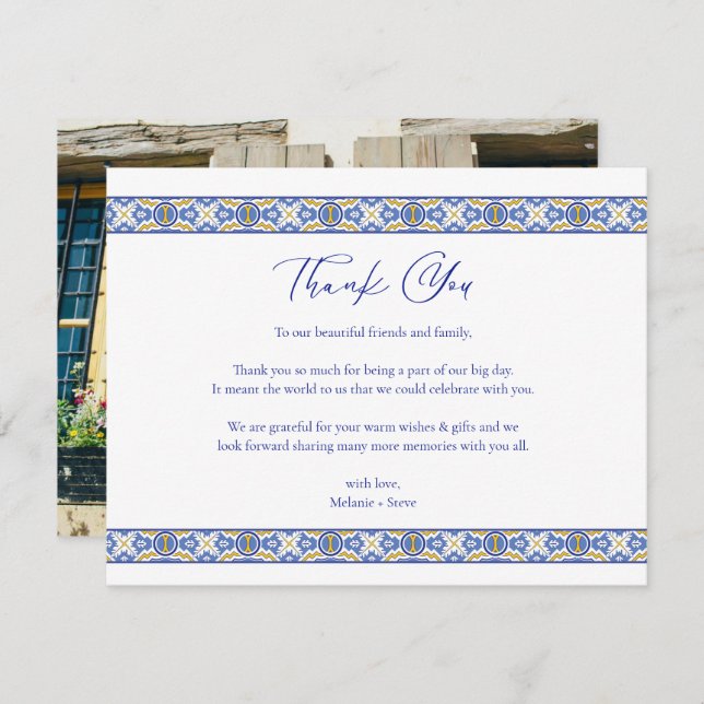 Tarjeta De Agradecimiento Talavera Boda española mexicana. (Anverso / Reverso)