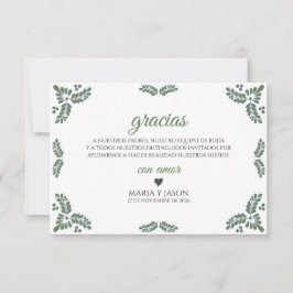 Tarjeta De Agradecimiento Talavera Green Floral Minimalist Spanish Wedding