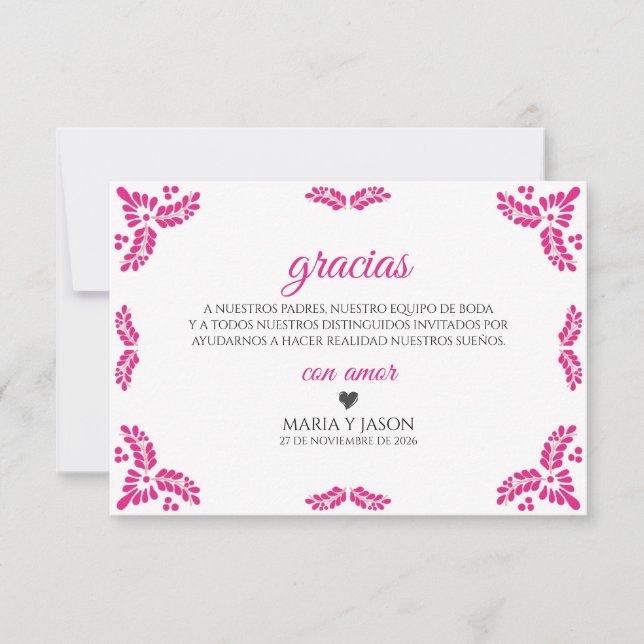 Tarjeta De Agradecimiento Talavera Pink Floral Minimalist Spanish Wedding (Anverso)