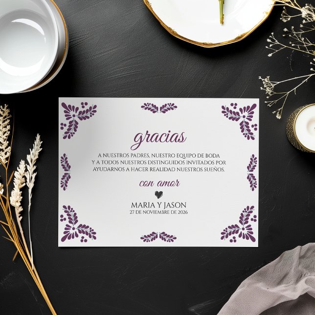 Tarjeta De Agradecimiento Talavera Purple Floral Minimalist Spanish Wedding (Talavera Purple Floral Minimalist Spanish Wedding Thank You Card)