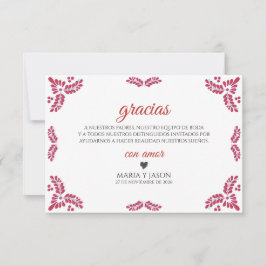 Tarjeta De Agradecimiento Talavera Red Floral Minimalist Spanish Wedding