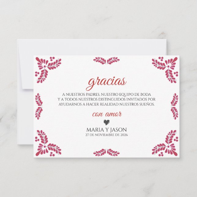 Tarjeta De Agradecimiento Talavera Red Floral Minimalist Spanish Wedding (Anverso)