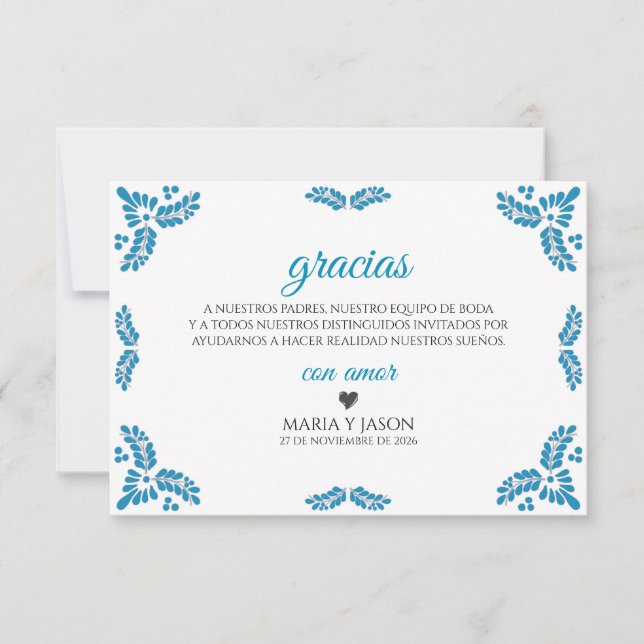 Tarjeta De Agradecimiento Talavera Turquoise Minimalist Spanish Wedding (Anverso)