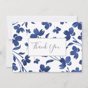 Tarjeta De Agradecimiento Tallos de flores de acuarela índigo