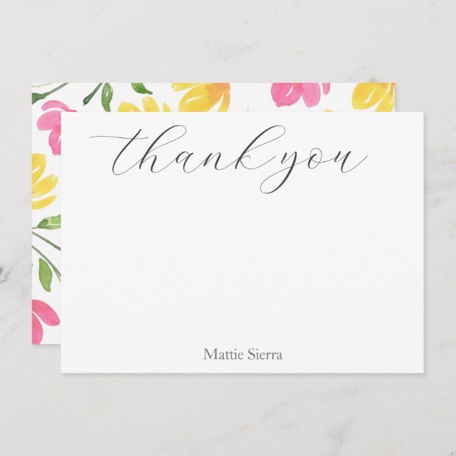 Tarjeta De Agradecimiento Tallos Florales de Acuarela Amarillo Rosa Naranja  (Anverso / Reverso)