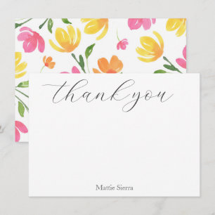 Tarjeta De Agradecimiento Tallos Florales de Acuarela Amarillo Rosa Naranja 