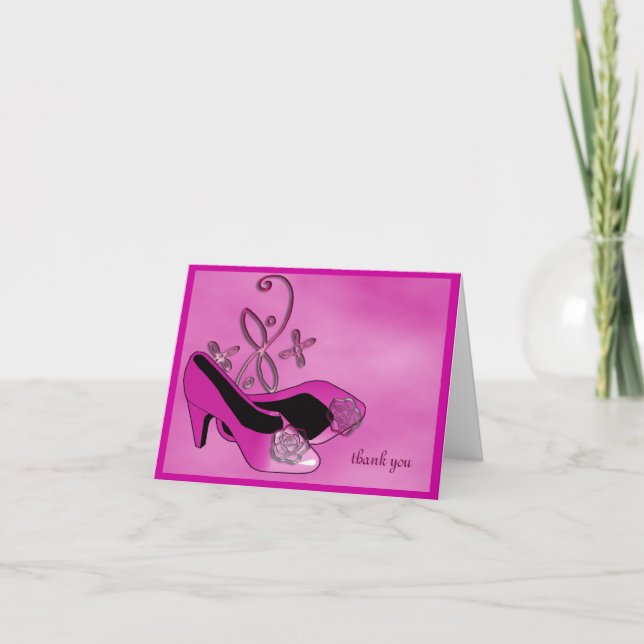 Tarjeta De Agradecimiento Talones rosados calientes Quinceanera 15º cumpleañ (Anverso)