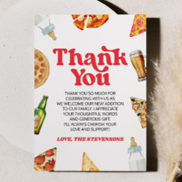 Tarjeta De Agradecimiento ¡También se prepara pizza y pañales! Baby Shower