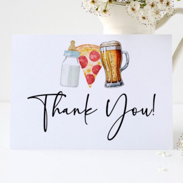 Tarjeta De Agradecimiento ¡También se prepara pizza y pañales! Baby Shower (Subido por el creador)
