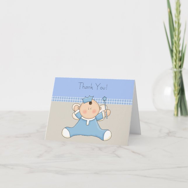 Tarjeta De Agradecimiento Tan Blue Prince Baby Boy Gracias Cartas (Anverso)