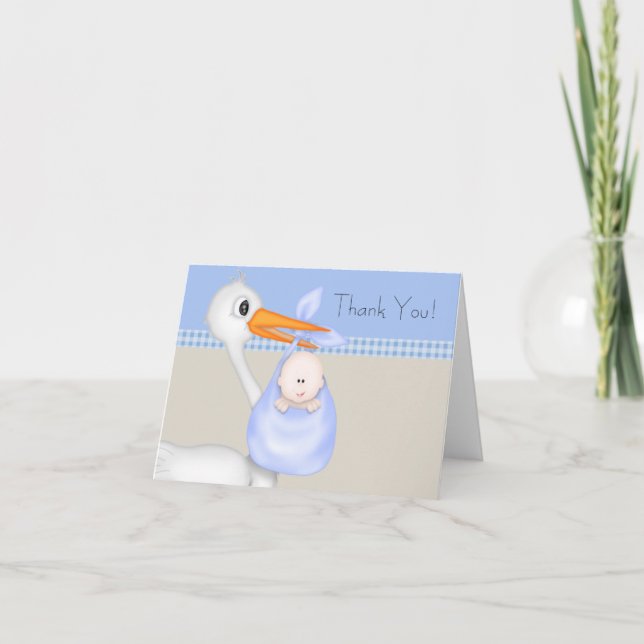 Tarjeta De Agradecimiento Tan Blue Stork Baby Boy Gracias Cartas (Anverso)
