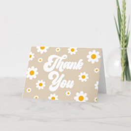 Tarjeta De Agradecimiento Tan Brown Retro Daisy Flower Fiesta