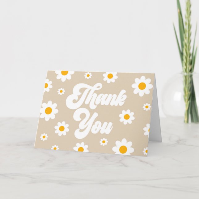 Tarjeta De Agradecimiento Tan Brown Retro Daisy Flower Fiesta (Anverso)