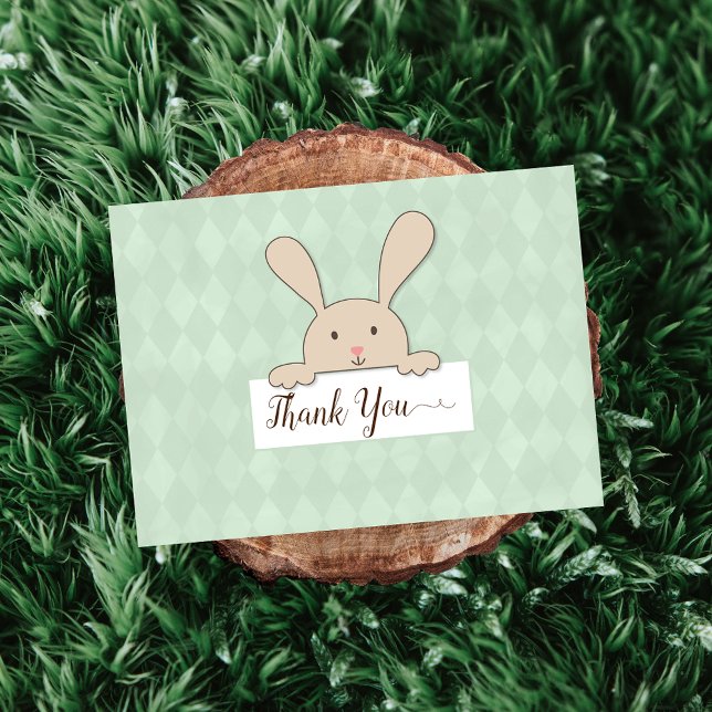 Tarjeta De Agradecimiento Tan Bunny Baby Shower Green Argyle Thank You (Subido por el creador)