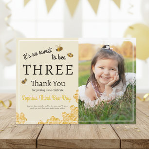 Tarjeta De Agradecimiento Tan Dulce Ser Tres 3er Cumpleaños Abeja de Miel Fo