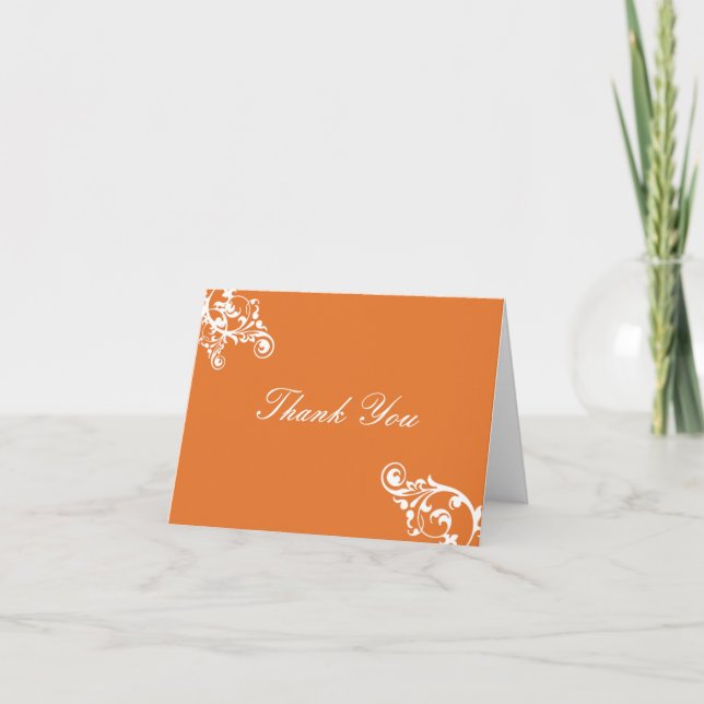 Tarjeta De Agradecimiento Tangerina y White Flourid (Nota) (Anverso)