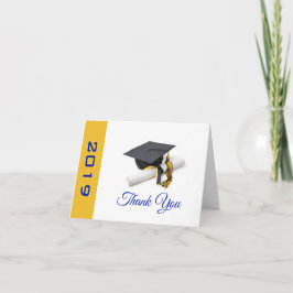 Tarjeta De Agradecimiento Tapa de graduación azul y amarilla y tassel