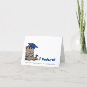 Tarjeta De Agradecimiento Tapa de graduación azul y funda de bovino