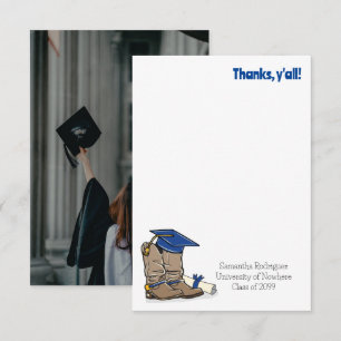 Tarjeta De Agradecimiento Tapa de graduación azul y funda de bovino