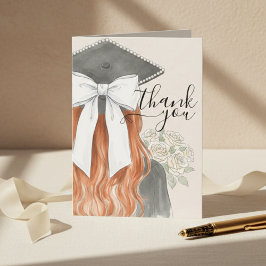 Tarjeta De Agradecimiento Tapa de graduación caprichosa con lazo y perlas en