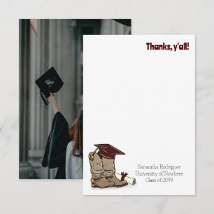 Tarjeta De Agradecimiento Tapa de graduación de marrón y botas de bovino