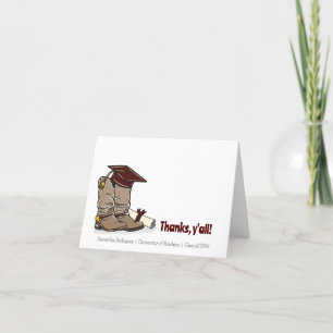 Tarjeta De Agradecimiento Tapa de graduación de marrón y botas de bovino
