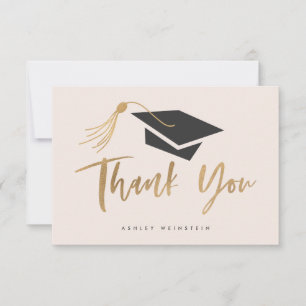 Tarjeta De Agradecimiento Tapa de graduación y Relieve metalizado dorado Tas