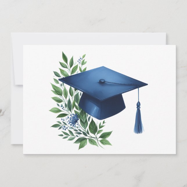 Tarjeta De Agradecimiento Tapón de graduación azul y botánico verde (Anverso)