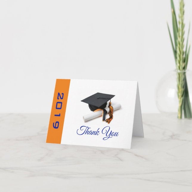 Tarjeta De Agradecimiento Tapón de graduación azul y Naranja (Anverso)
