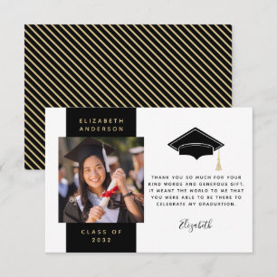 Tarjeta De Agradecimiento Tapón de graduación de foto de oro negro
