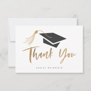 Tarjeta De Agradecimiento Tapón de graduación y Relieve metalizado dorado Ta