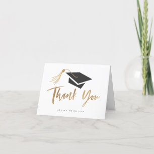 Tarjeta De Agradecimiento Tapón de graduación y Relieve metalizado dorado Ta