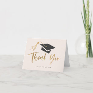 Tarjeta De Agradecimiento Tapón de graduación y Relieve metalizado dorado Ta