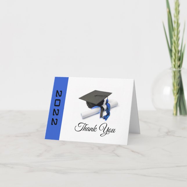 Tarjeta De Agradecimiento Tapón y tapón de graduación negro y azul (Anverso)