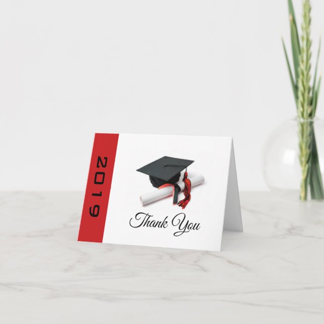 Tarjeta De Agradecimiento Tapón y tapón de graduación negro y rojo (Anverso)