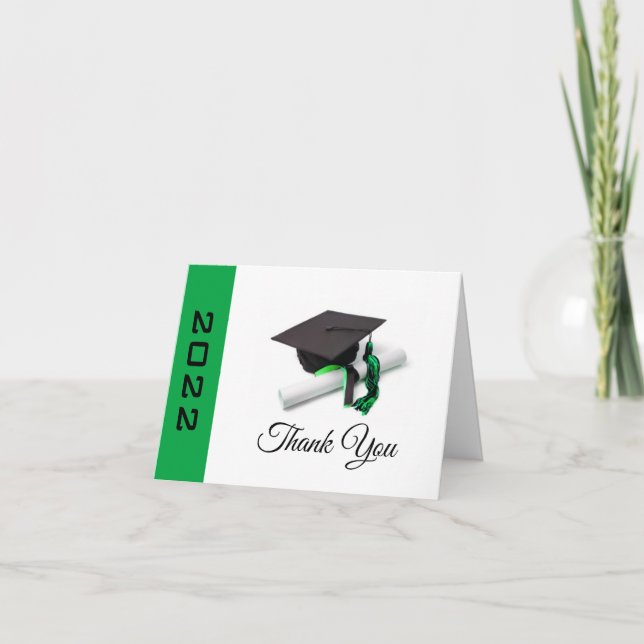 Tarjeta De Agradecimiento Tapón y tapón de graduación negro y verde (Anverso)