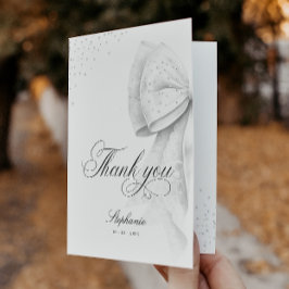 Tarjeta De Agradecimiento Tarde Nupcial con Lazo Blanco Doblado