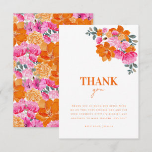 Tarjeta De Agradecimiento Tarde Nupcial Floral Acuarela Naranja Rosa Brillan