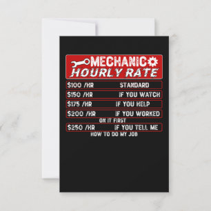 Tarjeta De Agradecimiento Tarifa horaria mecánica - Mecánico de coches