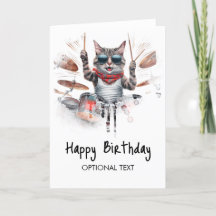 *~*Tarjeta de cumpleaños de DRUMMER de gato de cad