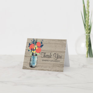 Tarjeta De Agradecimiento Tarrito de Mason Azul y Margaritas de Gerber