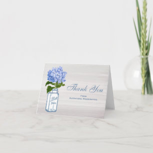 Tarjeta De Agradecimiento Tarrito de Mason Hortensia Azul Gris Gracias